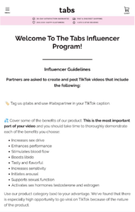Tabs Chocolate Influencer Program Page